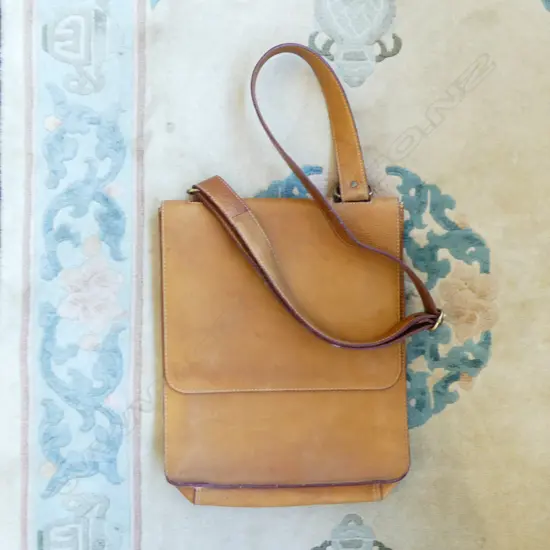 TAN LEATHER SATCHEL BAG 350x300mm
