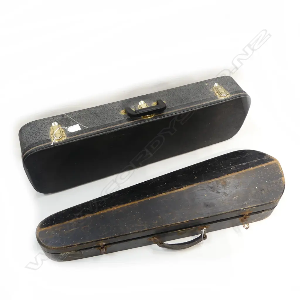 PR VIOLINS IN CASE; ONE IN NEED OF RESTORATION, OTHER SOME WORK, LARGEST CASE 790x235x130mm Image 1++