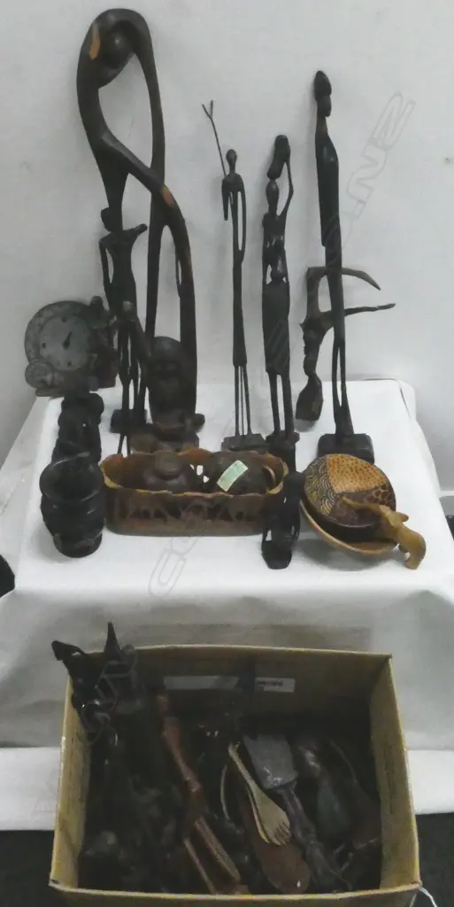 ASST. CARVED WOODEN AFRICAN FIGURES ETC Image 1++