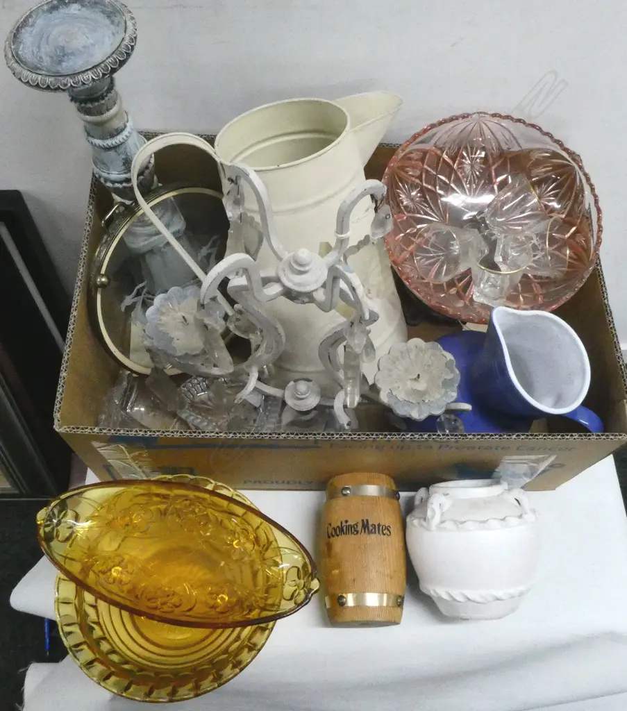 CANDELABRA w. GLASS DROPLETS, BLUE GLAZE FRENCH POTTERY JUG etc Image 1++