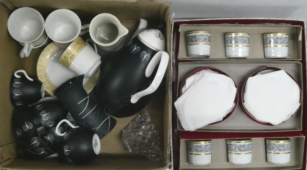 ASST CHINA; LIMOGES CASE 6 COFFEE CANS, HAZEL THUMPSTON TEASET (FAULTS), 2 Hi5 MILK JUGS, etc Image 1++