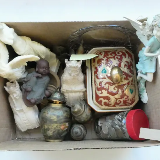 ASST COLLECTABLES; JAR OF COINS, TIFFANY PLATE, etc