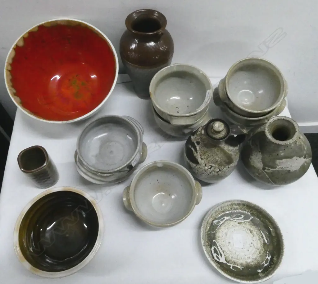 ASST NZ STUDIO POTTERY; IAN FIRTH DISH, SML JOHN LEACH, 6 MARKED  Image 1++