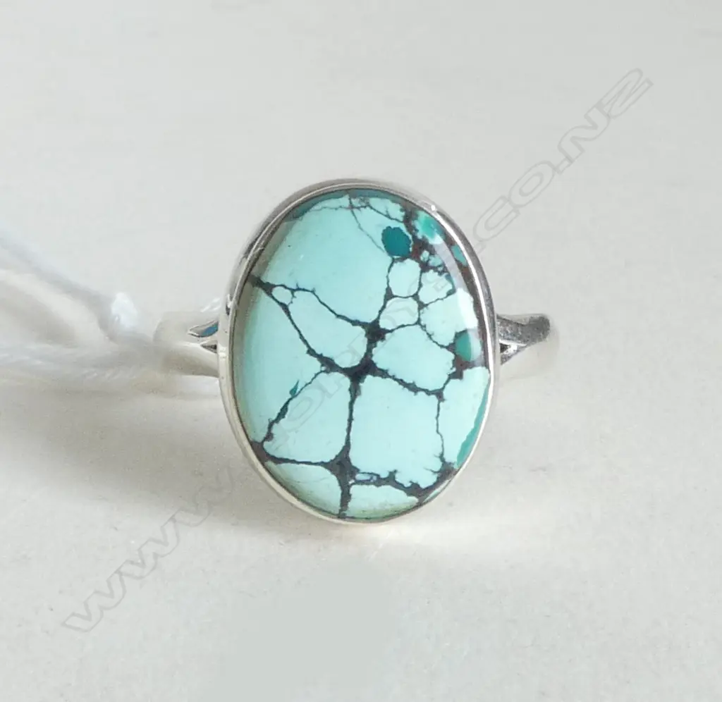SILVER & TURQUOISE RING SIZE P Image 1++