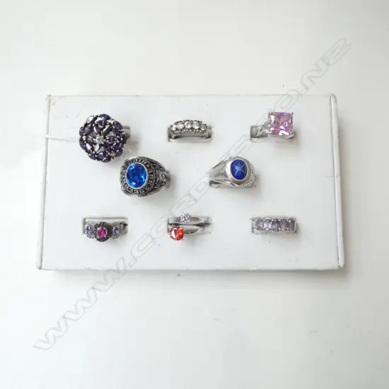 9 DRESS RINGS, 7 LADIES STG, & ( 2 GENTS NOT SILVER)