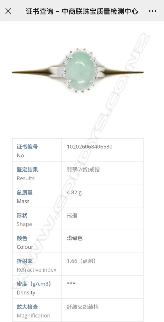 8ct W/G JADE  RING 4.8gms SIZE P Image 1++