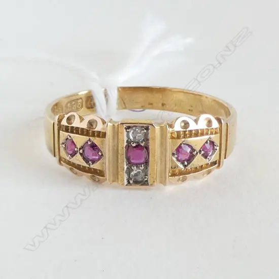 15ct 1903 Birmingham HALLMARKED RUBY & DIAMOND RING 2.6gms size Q1/2