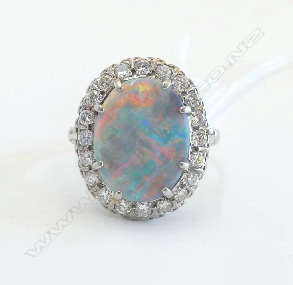ESTATE HANDMADE PLATINUM DIAMOND & OPAL RING TDW 0.70ct OPAL 3.88ct SIZE U Image 1++