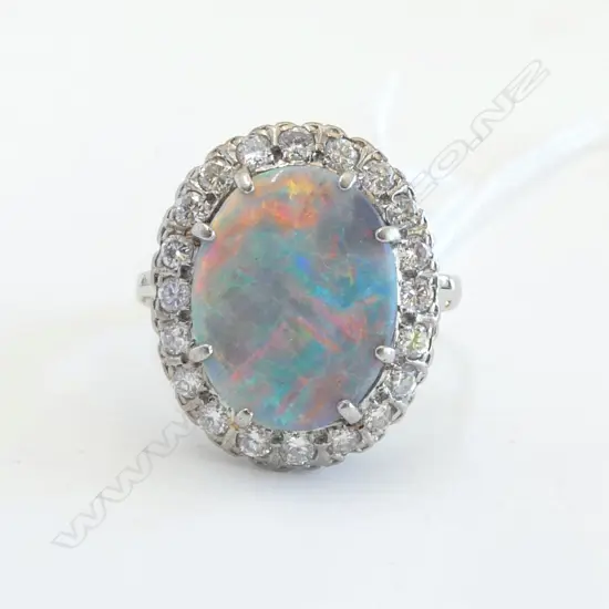 ESTATE HANDMADE PLATINUM DIAMOND & OPAL RING TDW 0.70ct OPAL 3.88ct SIZE U