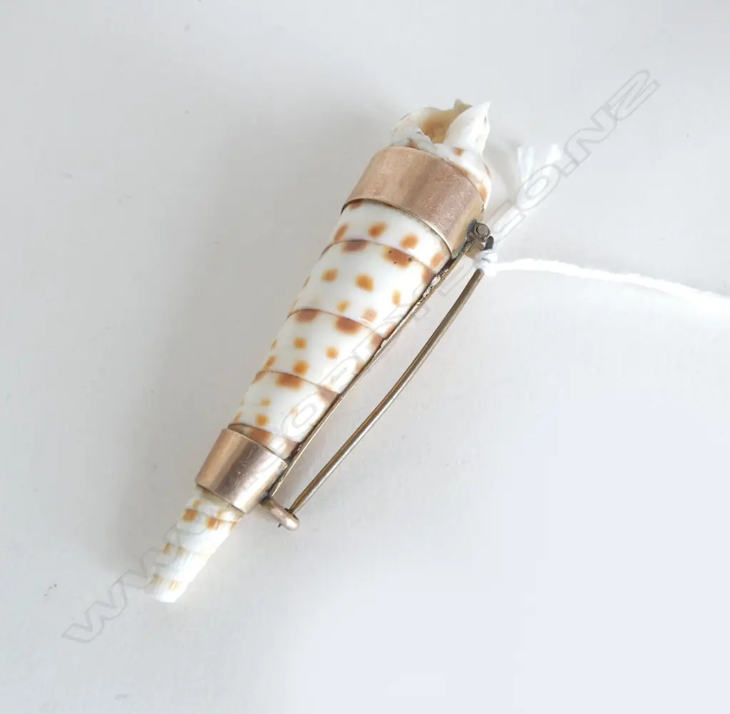 9ct GOLD MOUNTED SHELL BROOCH, 13.76gm Image 1++