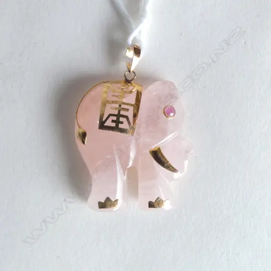 14ct GOLD & ROSE QUARTZ ELEPHANT