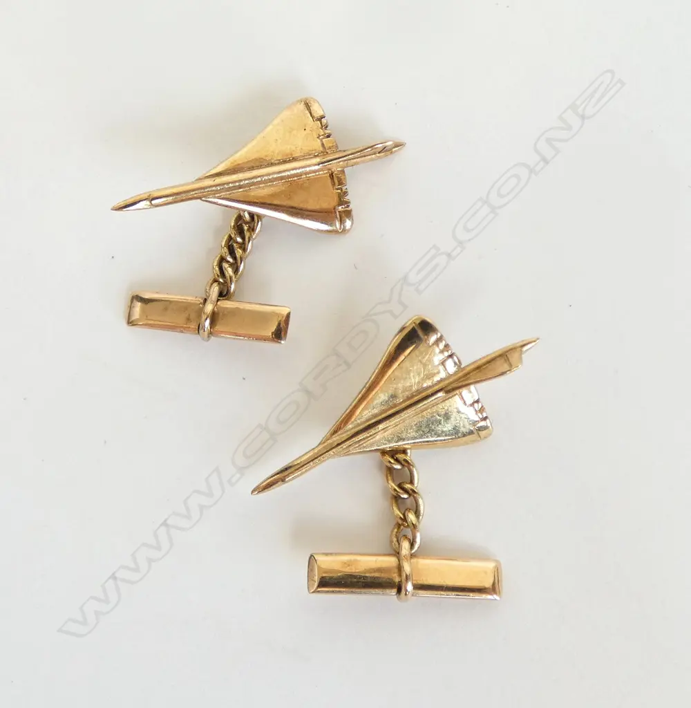 9CT GOLD PLANE CUFFLINKS IN THE FORM OF CONCORD 5.14gms Image 1++