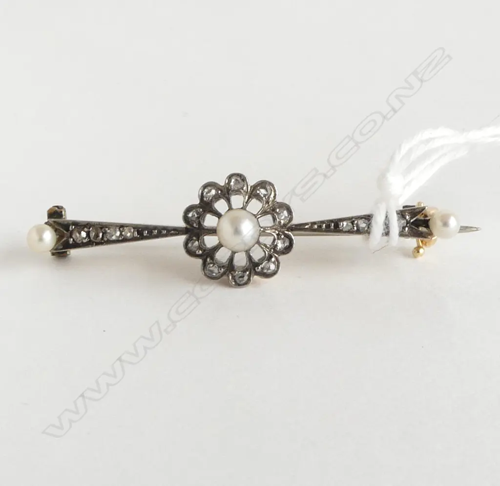 BELLE EPOQUE GOLD & OLD MINE DIAMOND BROOCH testing 14ct. 2.9gms Image 1++