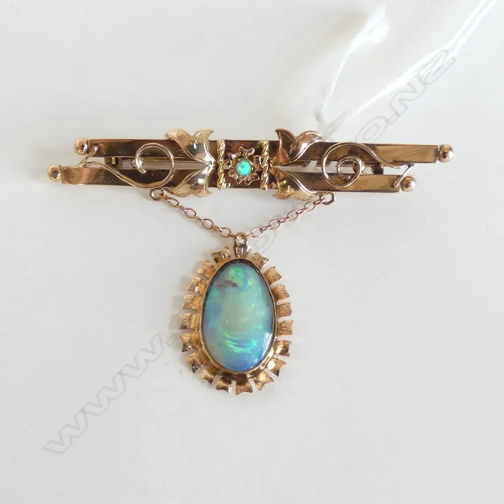 **RTV** ANTIQUE 9CT GOLD & OPAL BAR BROOCH, 5gm, VALUATION AVAIL, (CD6773) Image 1++