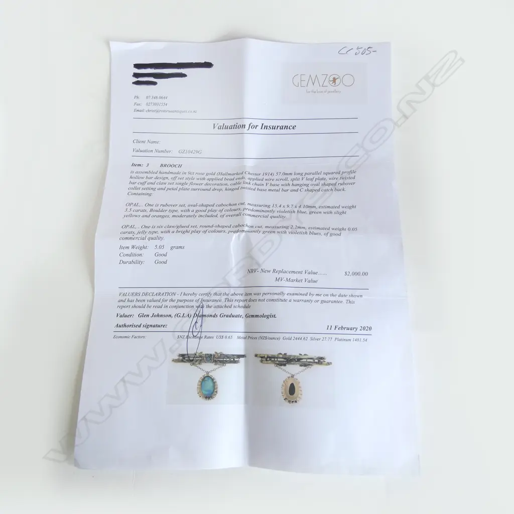 **RTV** ANTIQUE 9CT GOLD & OPAL BAR BROOCH, 5gm, VALUATION AVAIL, (CD6773) Image 1++