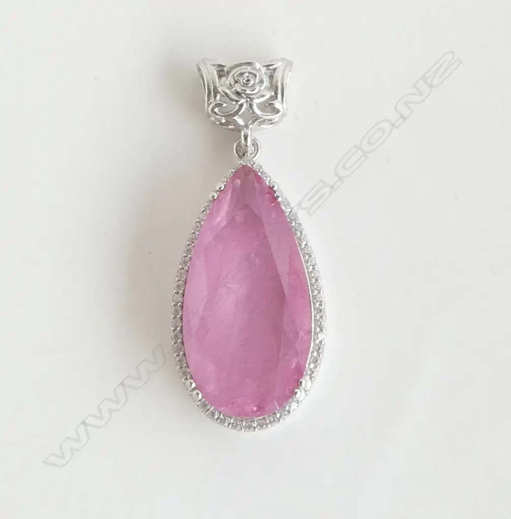 925 SILVER ROSE QUARTZ & CZ  PENDENT Image 1++