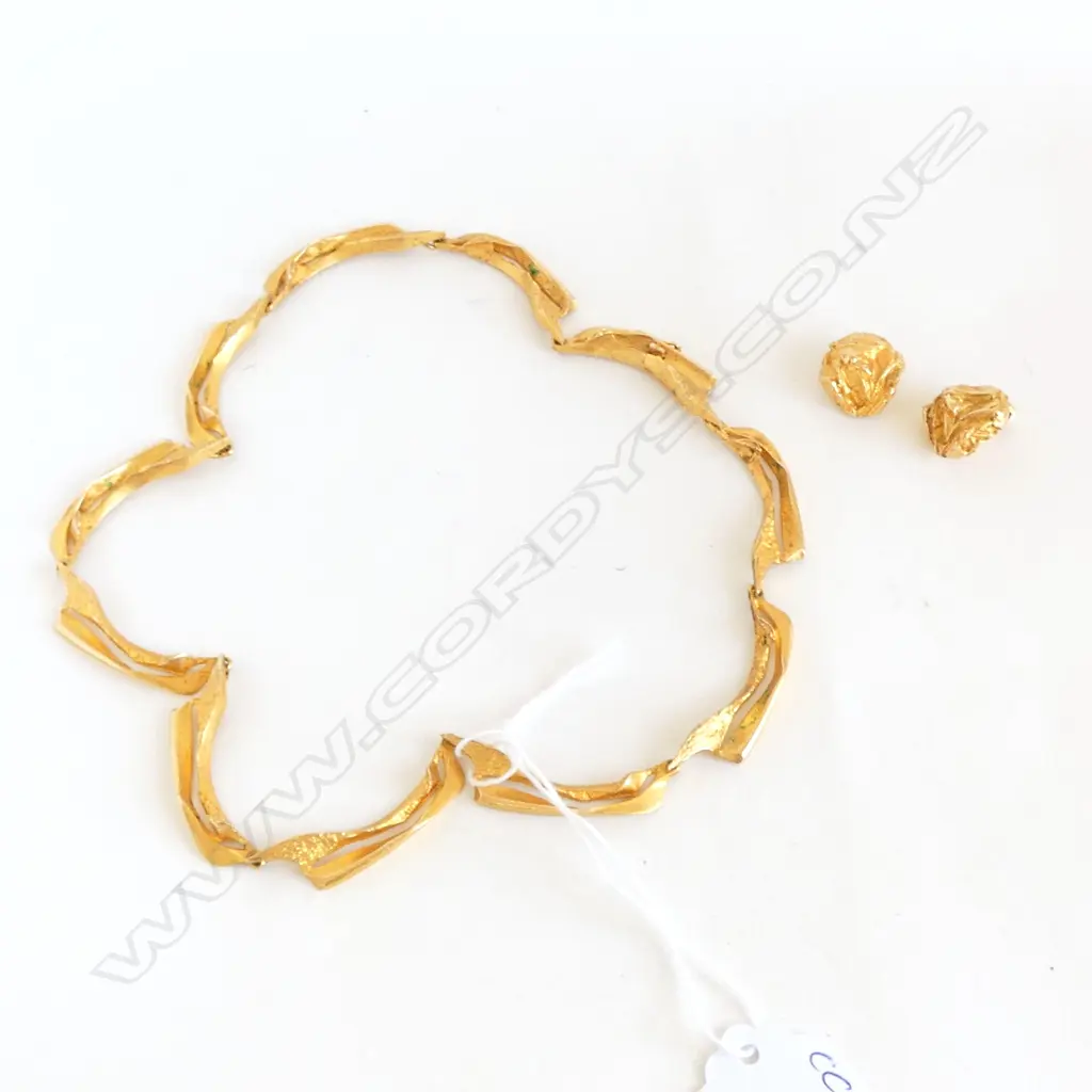 Lapponia Bjorn Danish design14ct YELLOW  GOLD NECKLACE 42cm & EARRING SET 48.52gms (clip-on earrings) Image 1++