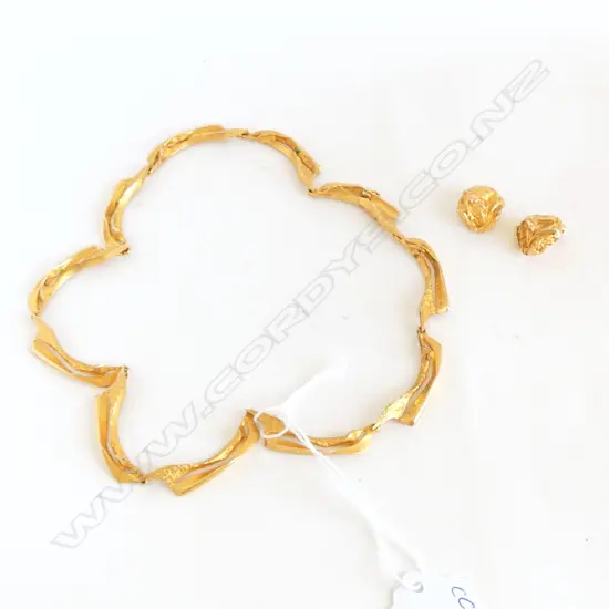 Lapponia Bjorn Danish design14ct YELLOW  GOLD NECKLACE 42cm & EARRING SET 48.52gms (clip-on earrings)