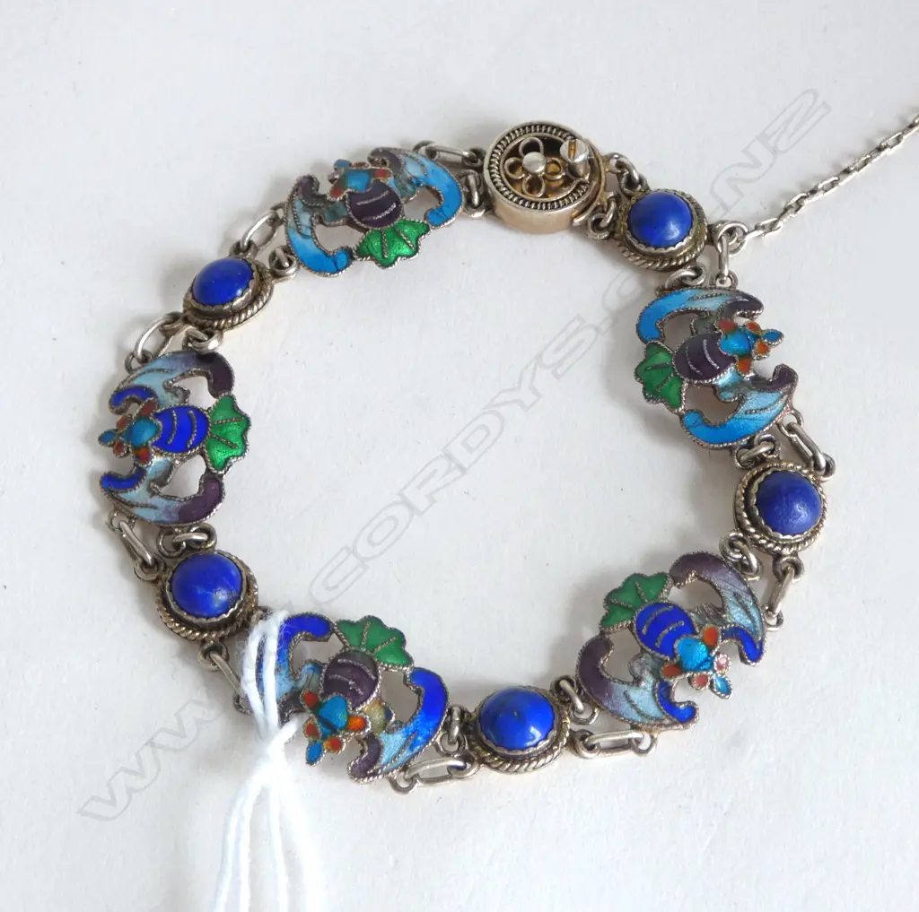 SILVER GILT & ENAMEL BRACELET w SACRED BAT LINKS Image 1++