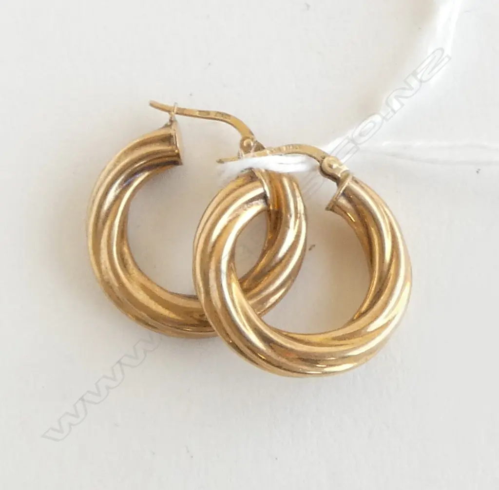 PR 9ct TWISTED HOOP EARRINGS 3.3gms Dia.25mm Image 1++