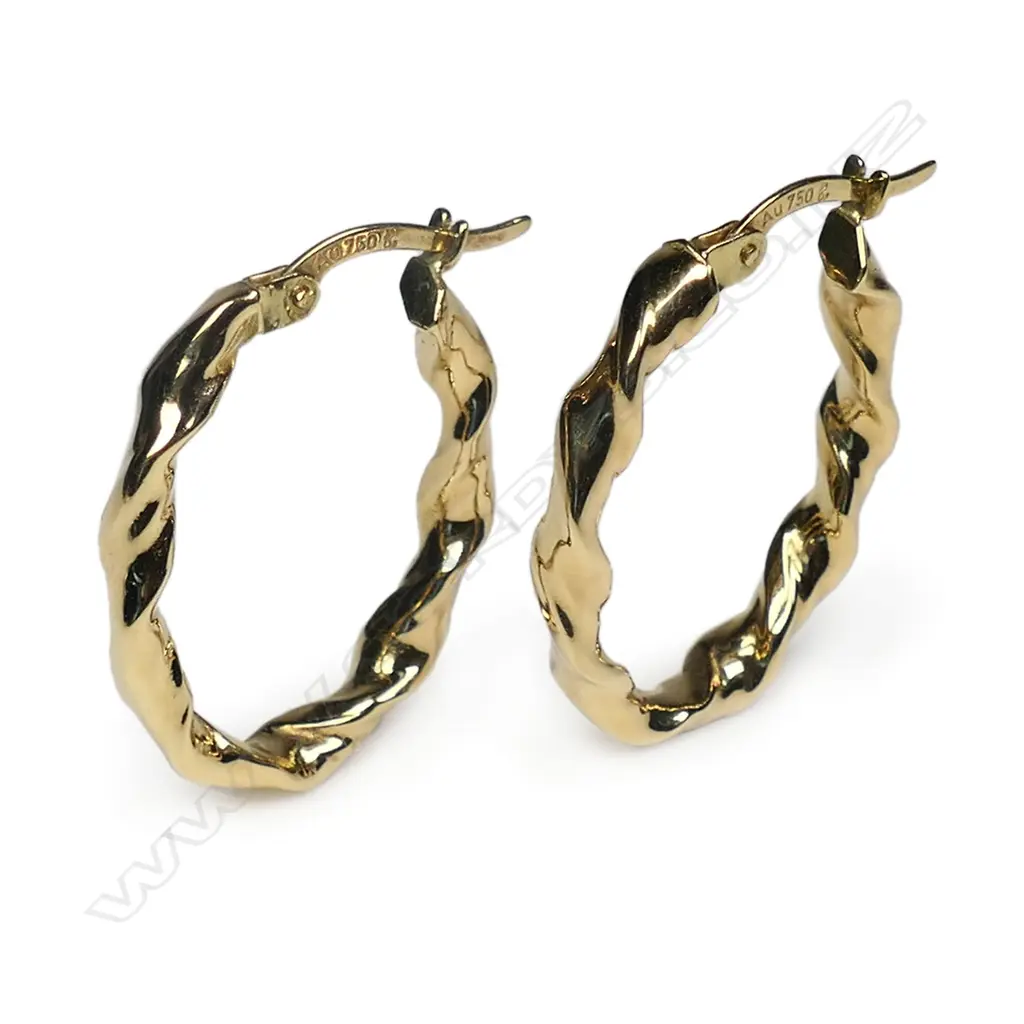 PR 18CT YELLOW GOLD TWISTED HOOP EARRINGS Image 1++
