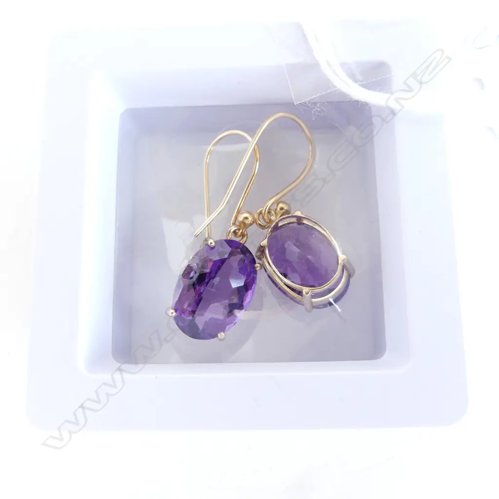 **RTV** PR 14ct GOLD & AMETHYST EARRINGS, OVAL CUT IN BRIDGE SETTING (NEW) Image 1++
