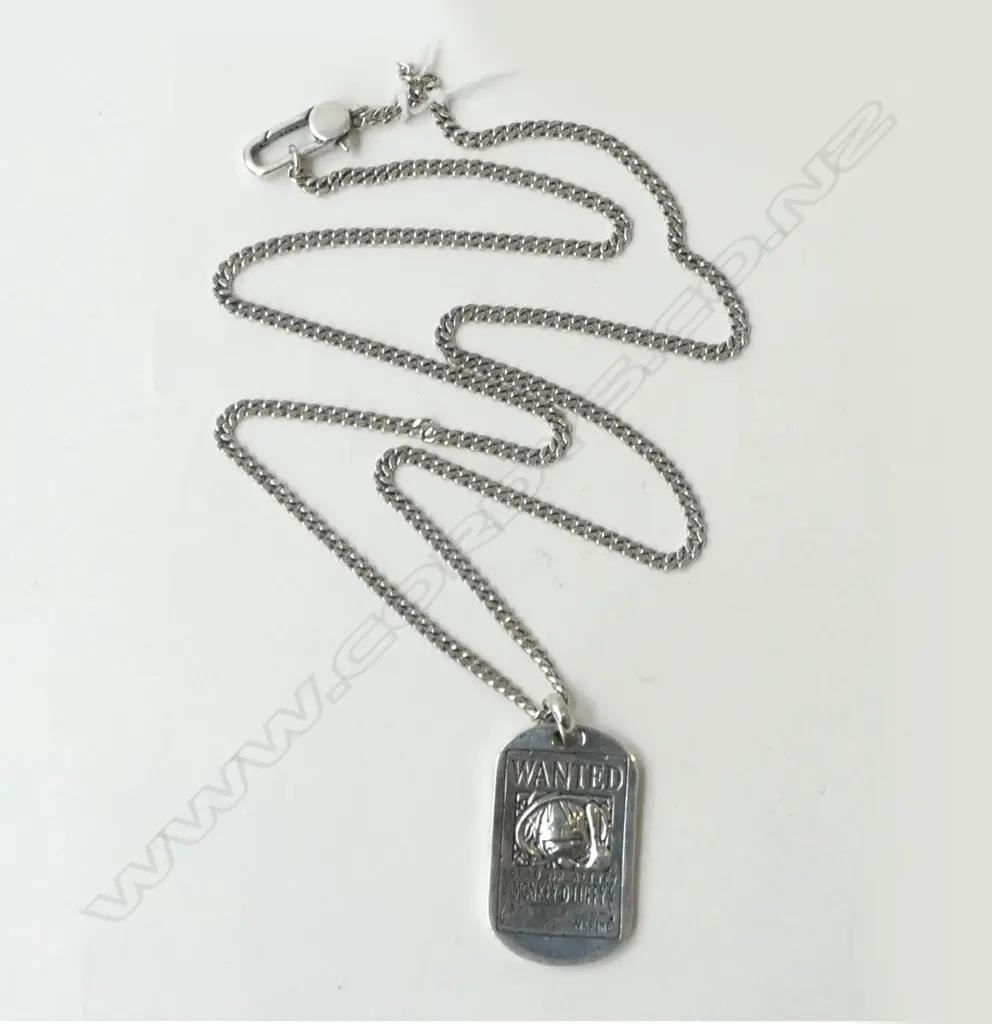 SILVER PENDANT NECKLACE 'WANTED DEAD OR ALIVE...' L.640mm Image 1++