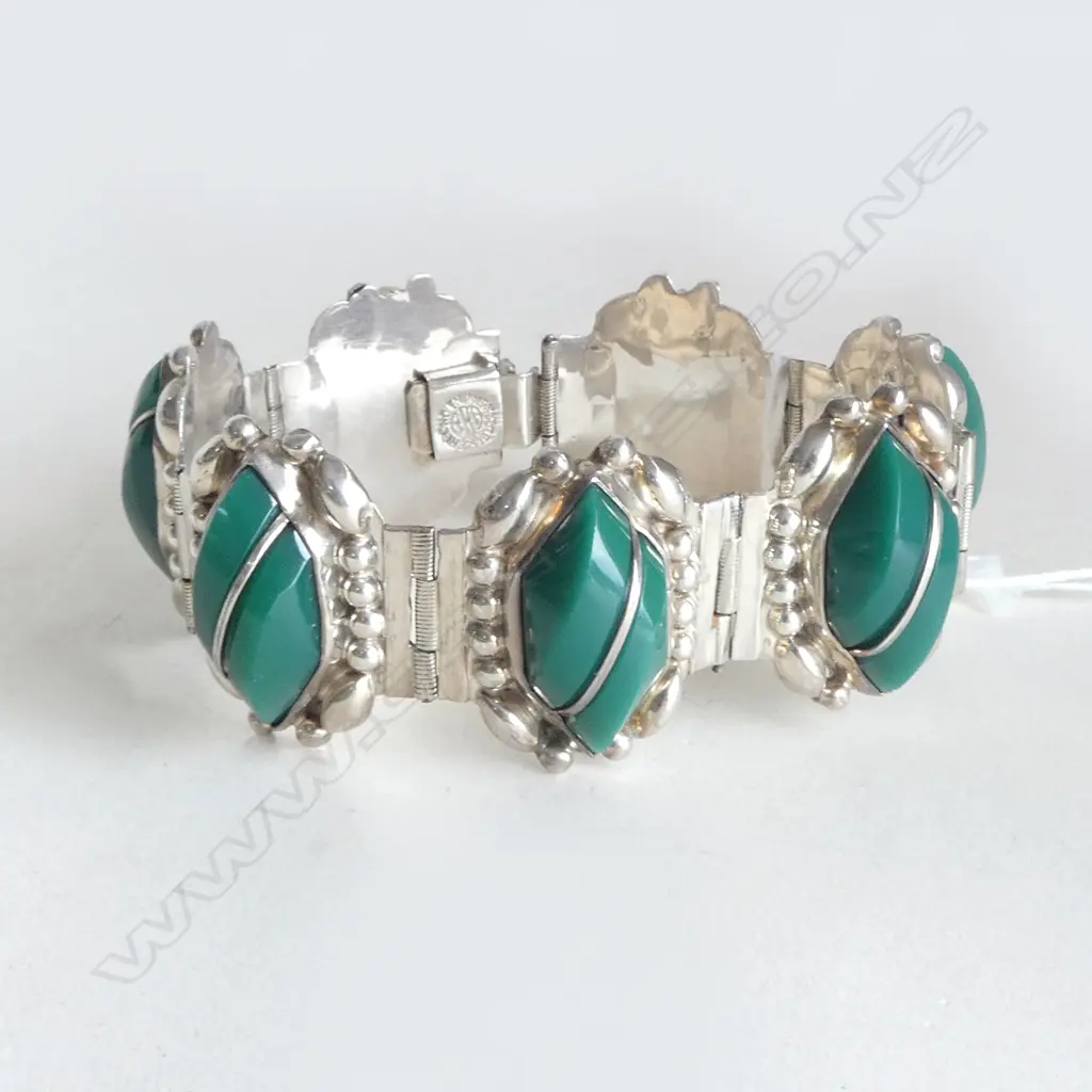 EHCO EN MEXICO SILVER & CHRYSOPHRASE ? BRACELET L.170mm (CD7273) the stones possibly resin Image 1++