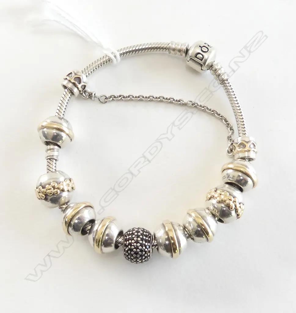 PANDORA SILVER & GOLD BRACELET stamped 'ALE' Image 1++