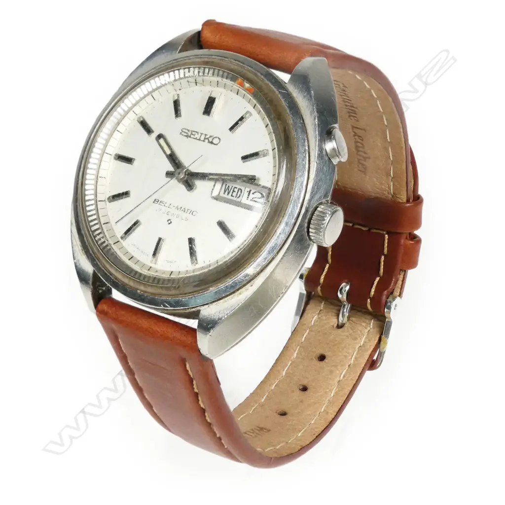 VINTAGE SEIKO BELL-MATIC ALARM WRISTWATCH GENT'S STAINLESS STEEL DAY/DATE RUNNING Image 1++
