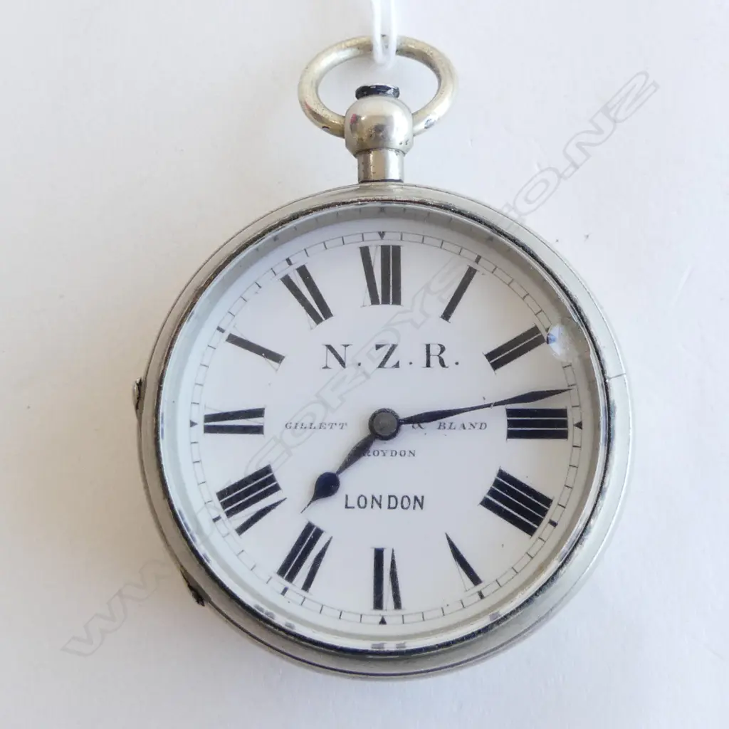EARLY 20thC LARGE NZR WHITE METAL POCKET WATCH OPEN FACE Dia.61mm. face w N.Z.R. The back 'NZR 47'. Image 1++