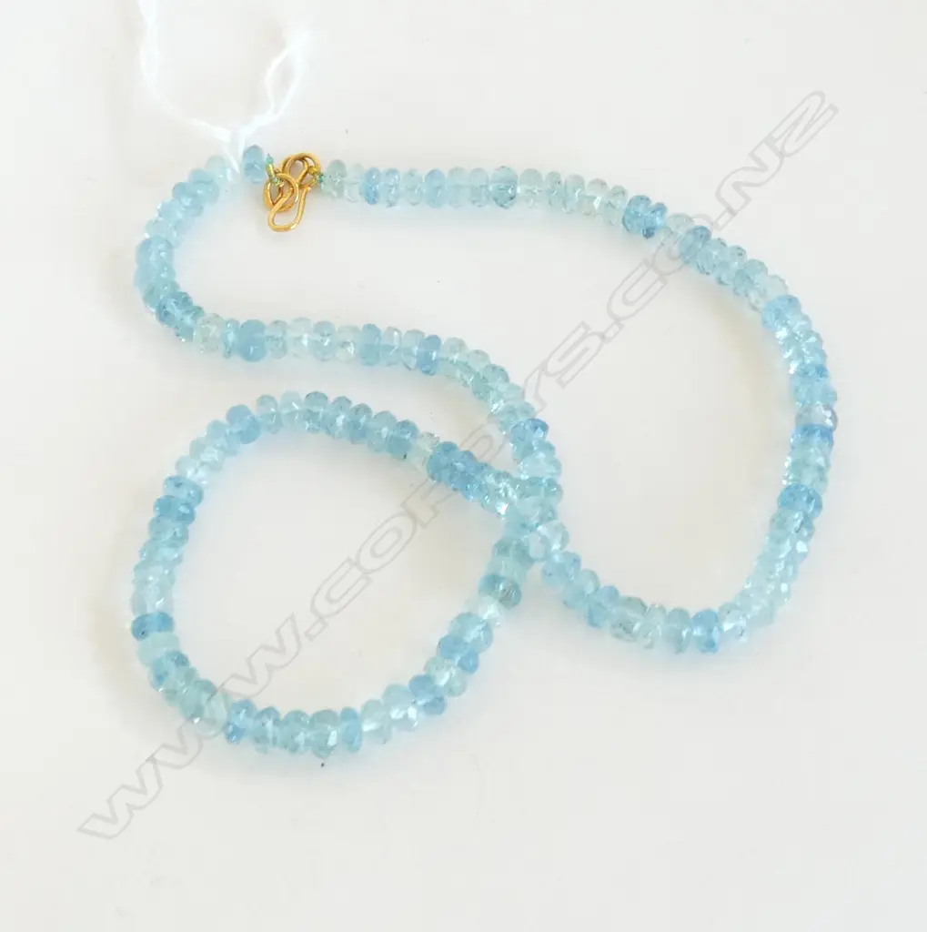 AQUAMARINE NECKLACE 18CT GOLD CLASP 96.3CT OF FACET CUT AQUAMARINES Image 1++