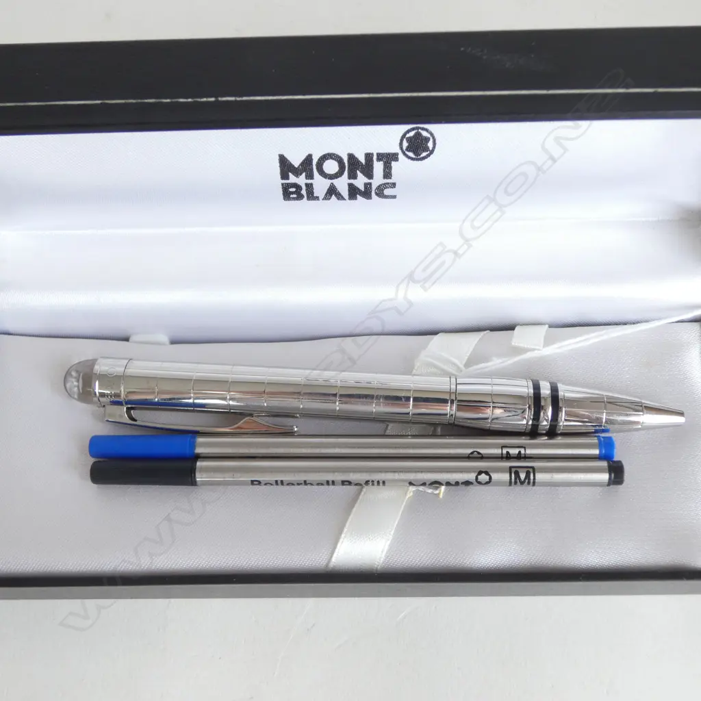 VINTAGE MONTBLANC ROLLERBALL PEN, CHROME & BLK, Model NDL 33965L on clip, ORIGINAL BOX w 2 CARTRIDGES Image 1++