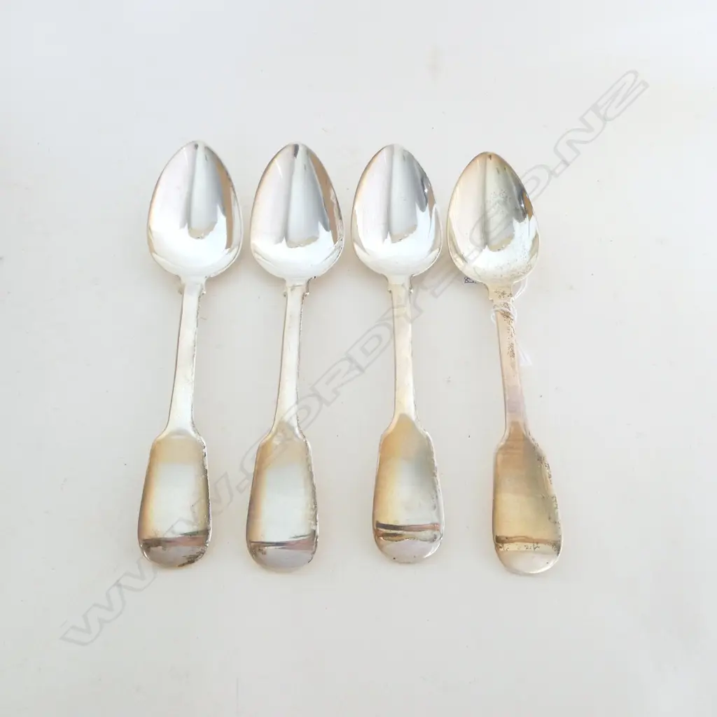 4 STG SILVER TABLE SPOONS, JONATHAN HANE LONDON 1824 L.225mm 322grms Image 1++