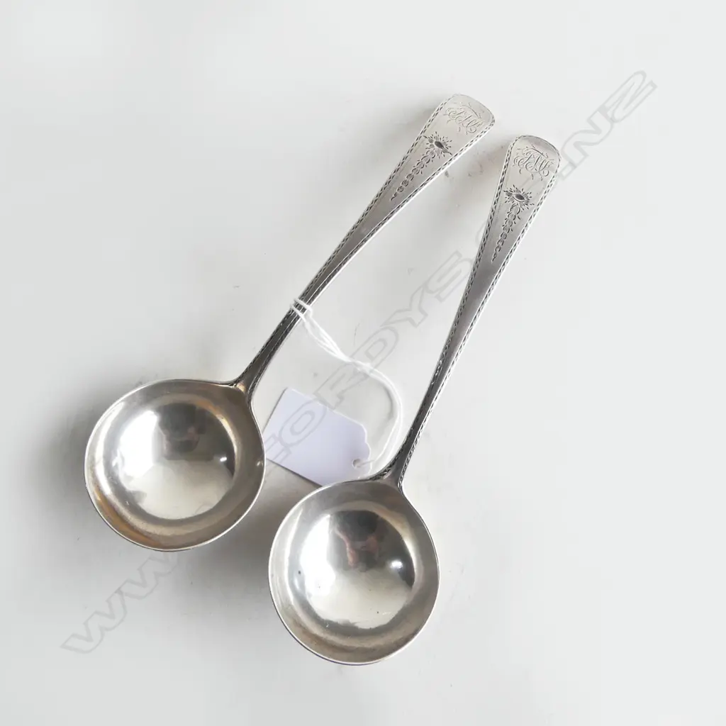 PR STG SILVER LADLES, BRIGHT CUT, RICHARD CROSSLEY LONDON 1782 L.175mm 100gms Image 1++