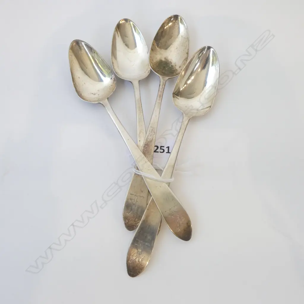 4 x GEORGE III IRISH SILVER DESSERT SPOONS Dublin 1797 crested Celtic point. 98gms  Image 1++