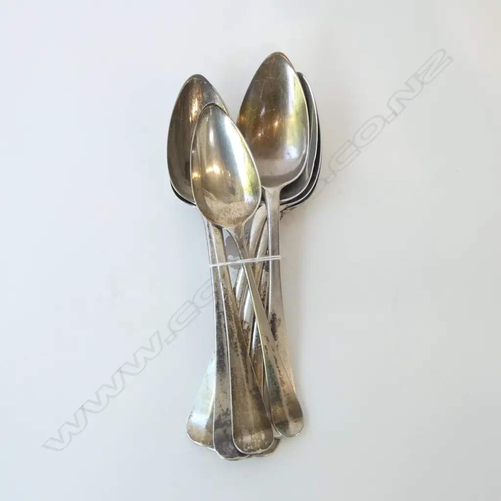8 x 19thC DUTCH SILVER TABLE SPOONS most 1879 by Fa. J.M. van Kempen & Zoon. 457gms  Image 1++