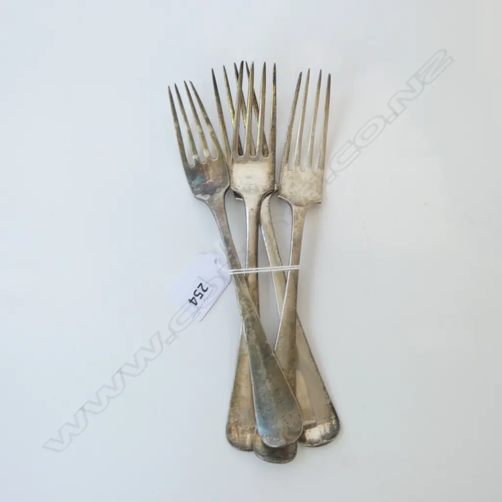 4 19thC DUTCH SILVER TABLE FORKS 248gms Image 1++
