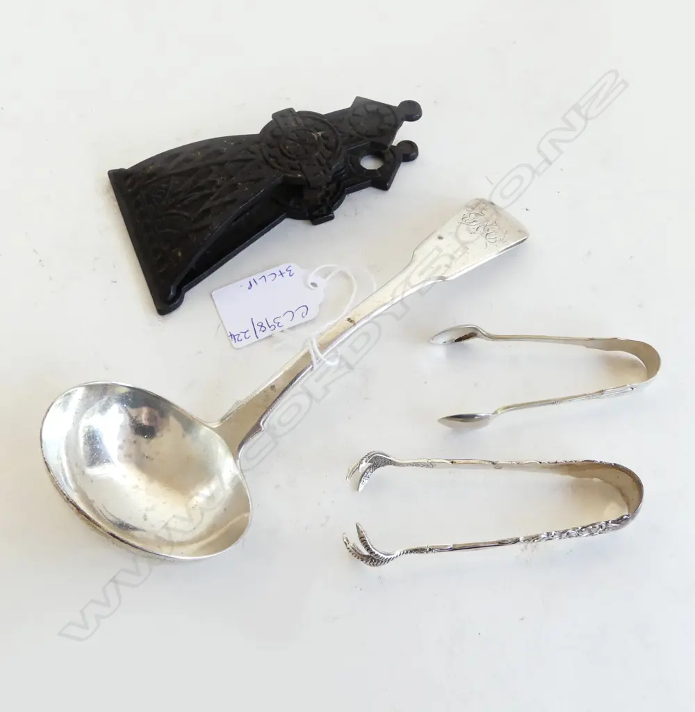 STG SILVER LADLE + 2 TONGS, 83gms + CAST IRON CLIP Image 1++