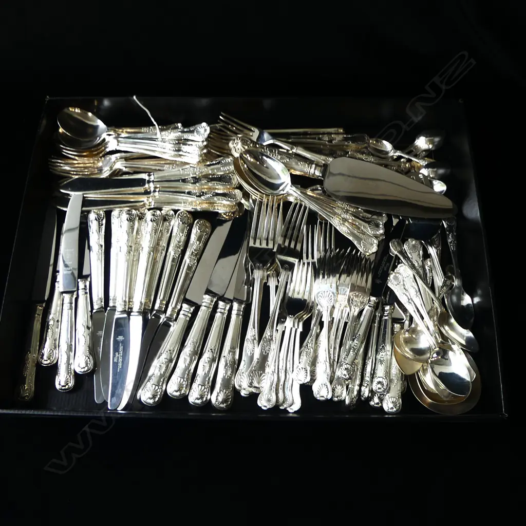 QUALITY SILVER PLATE KING'S PATTERN PART CUTLERY SERVICE COMPRISING... see below... Image 1++