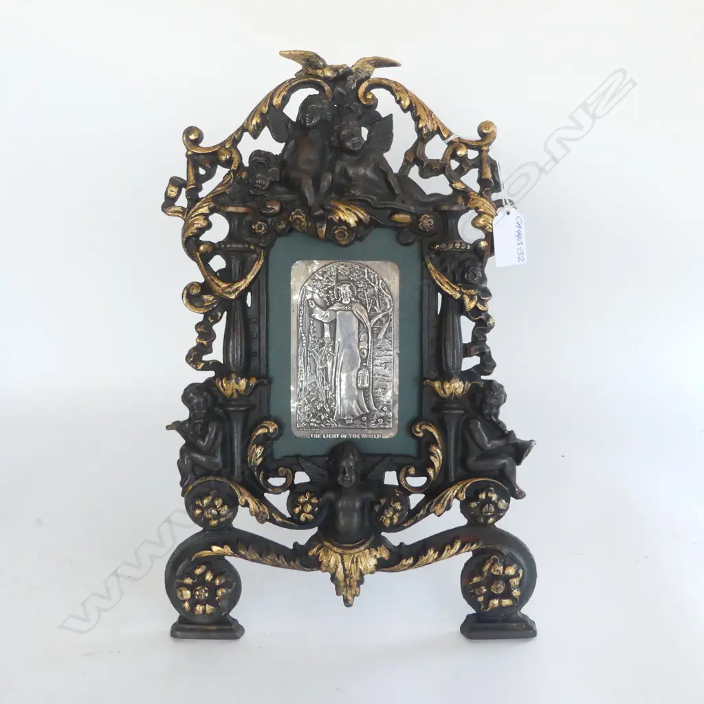 BIRMINGHAM 1908 SILVER Holman Hunt 'The Light of the World' panel in FANCY HEAVY CAST IRON FRAME H.360mm  Image 1++