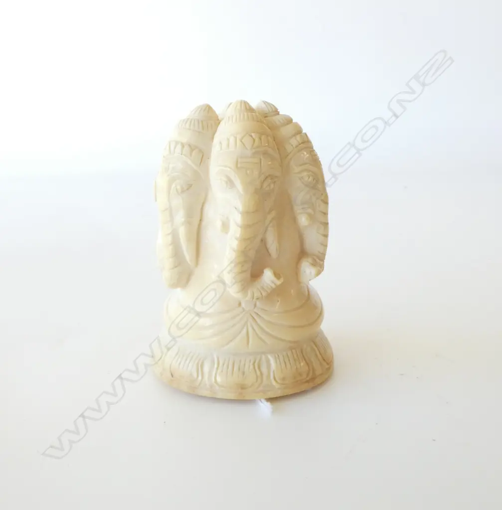CARVED IVORY 4 HEADED ELEPHANT H.85mm Image 1++