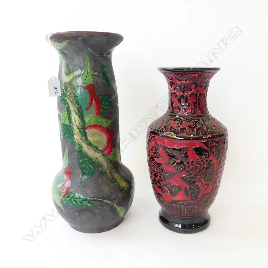 2 ORIENTAL VASES H.395mm largest w. rim hairline Image 1++