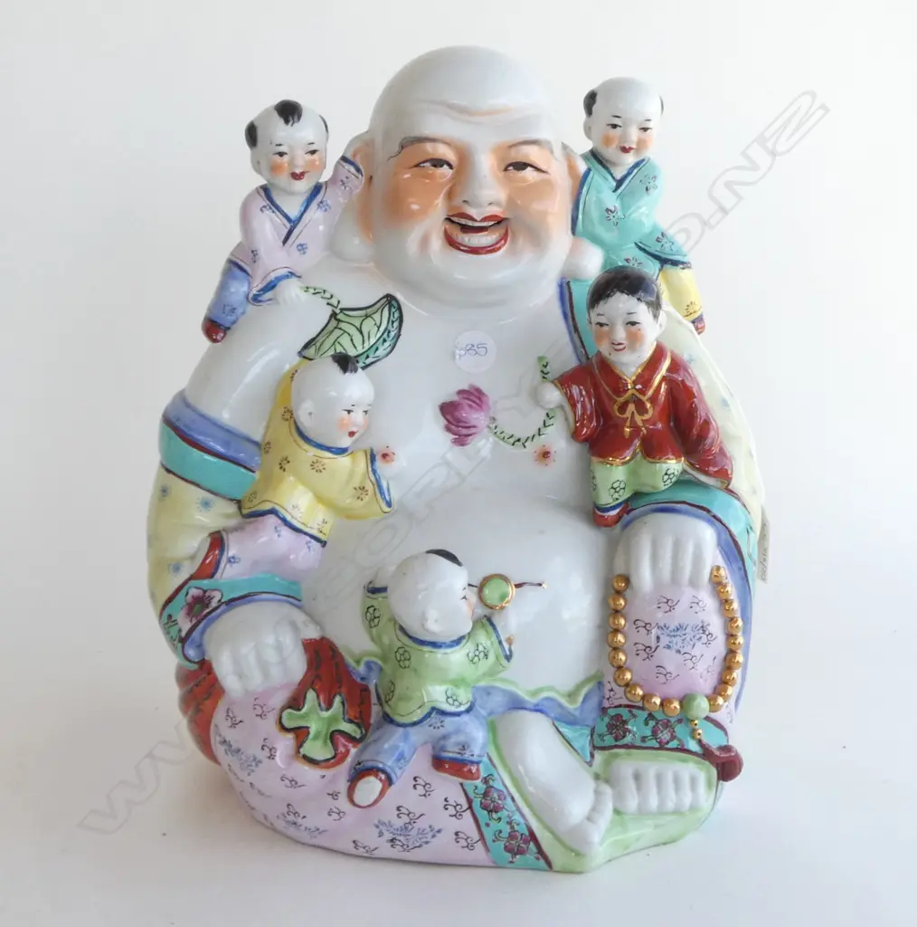 CERAMIC BUDAI w. 5 CHILDREN H.320mm Image 1++