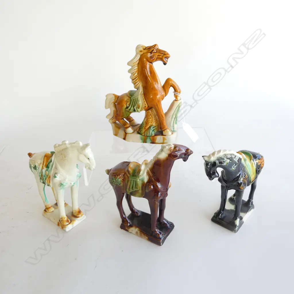 4 CERAMIC CHINESE STYLE GLAZED HORSES H.150mm Image 1++