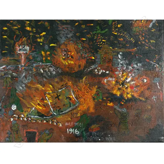 ALAN TAYLOR, '1916 HALFWAY OF THE FIRST WORLD WAR', OIL ON BOARD, SIGNED & ENTITLED, 290 x 410mm