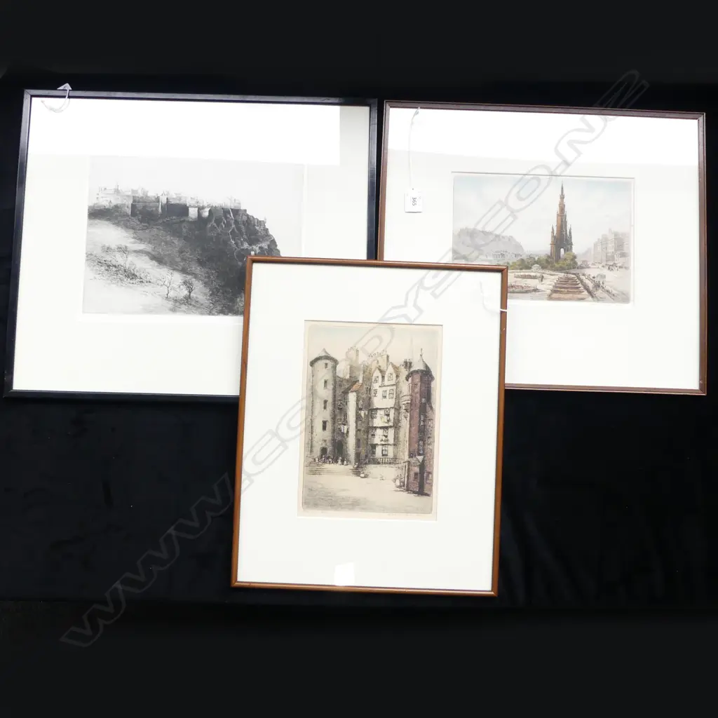 3 SIGNED EDINBURGH ETCHINGS; JAMES GRANT (1885-1973) & 2 R.HERDMAN-SMITH (1879-1935) COLOUR ETCHINGS 225x295mm Image 1++