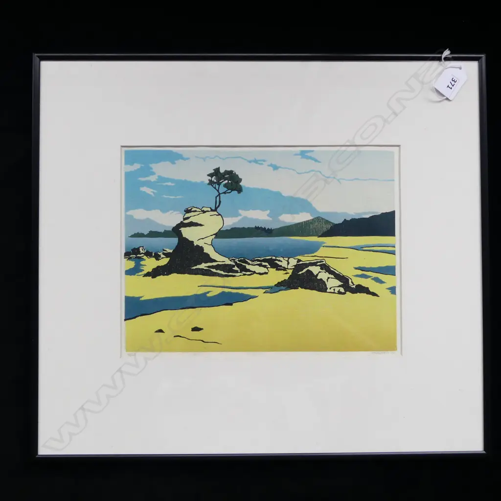 SASKIA VAN VOORN (NZ b.1958) 'TINLINE BAY' COLOUR WOODCUT '02 14/20 210x275mm Image 1++