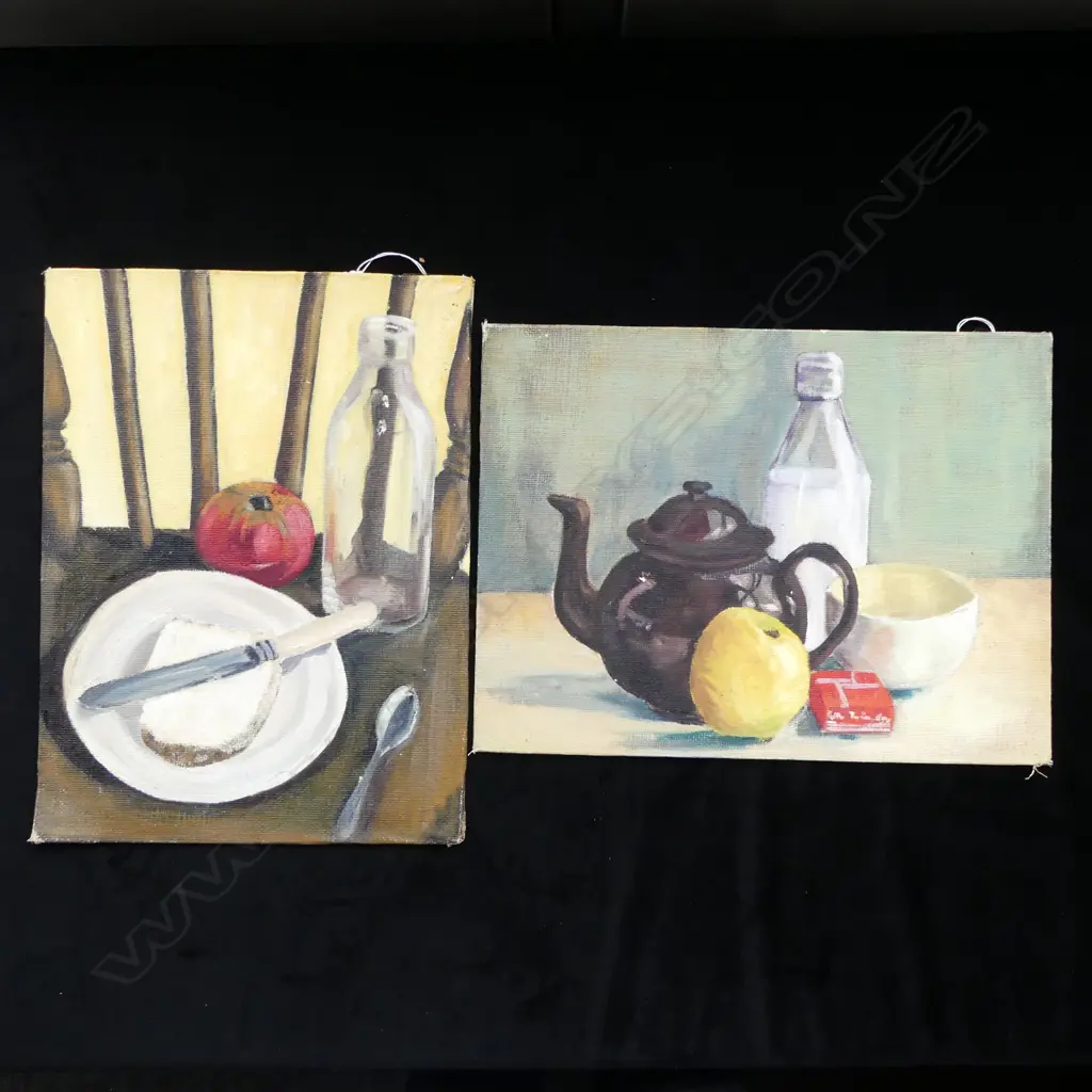 2 VINTAGE STILL LIFES, CANVAS ON BOARD, UNSIGNED, H.400 x 300mm & 300 X 400mm Image 1++