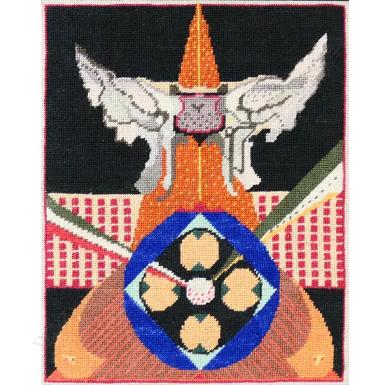 KATY CORNER 'AVENGER' 2003, SILK EMBROIDERY, DETAILS TO REVERSE, 260 x 210mm